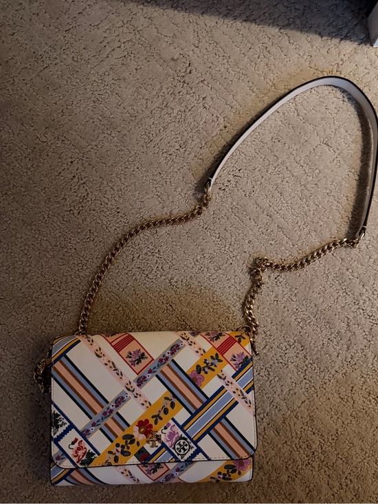 Tory Burch Handbags - Tory Burch Stylish Floral Stripe Crossbody Bag in Cream and Yellow